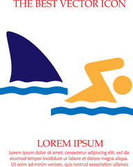 Shark attack vector icon eps 10. Fish fin and swimmer symbol. Simple isolated illustration