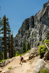 Woman Turns the Corner of a Switchback on the way Down from Yosemite Falls