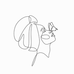 Abstract portrait of young African woman in minimalistic modern style. Line drawing. - Vector illustration