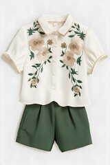 Elegant Mayoral Blouse Set: Off-White Short Sleeve with Delicate Embroidery