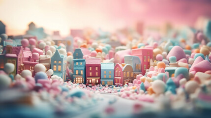 Aerial view of a city made out of candy streets
