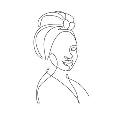 Abstract portrait of young African woman in minimalistic modern style. Line drawing. - Vector illustration