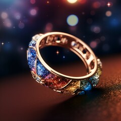 Obraz na płótnie Canvas ring with many colorful diamonds