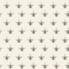 Decorative mystic pattern with honey bee sketch and stars.