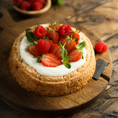 Homemade berry cake with vanilla cream