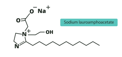 Sodium lauroamphoacetate molecule skeletal formula on white background. 