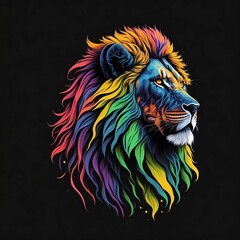 Super detailed colorful lion mascot, lion looking attentively forward, black background, lion head mascot in high resolution generated by artificial intelligence.