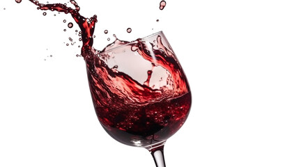 Red wine poured to a glass, splashes of whine, transparent background - obrazy, fototapety, plakaty