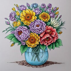 vintage flowers hand drawing style
