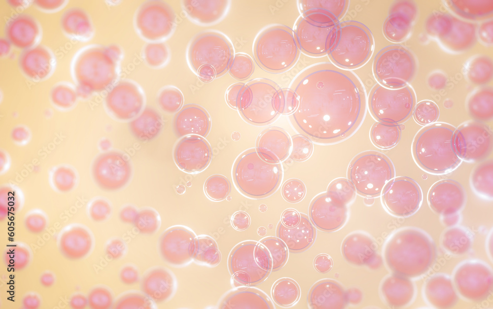 Poster 3d pink bubble or atom floating in air on light brown background. abstract structure for science. il