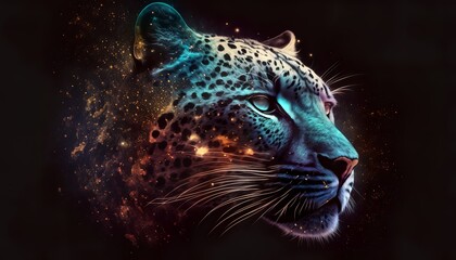 Fototapeta na wymiar jaguar head depicted on a galaxy background