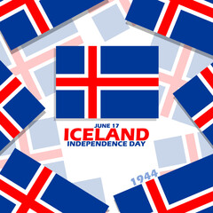 Icelandic flags with bold text on a white background to commemorate Iceland Independence Day on June 17