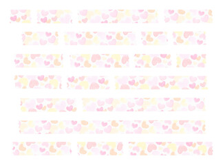 decorative pastel adhesive tape strips with beautiful heart pattern isolated on transparent background, masking tape with cute heart design, png file
