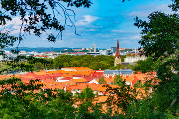 View of the red rooftops over Gothenburg, Sweden on a sunny summer day.