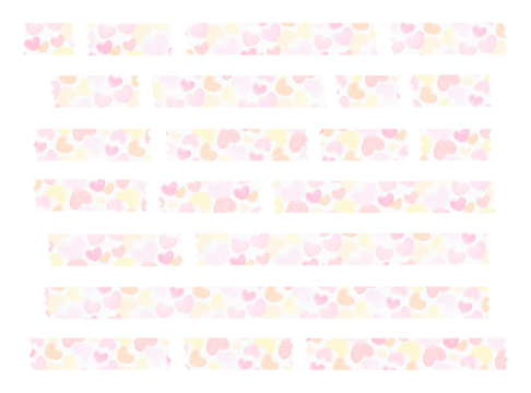 decorative pastel adhesive tape strips with beautiful heart pattern isolated on transparent background, masking tape with cute heart design, png file