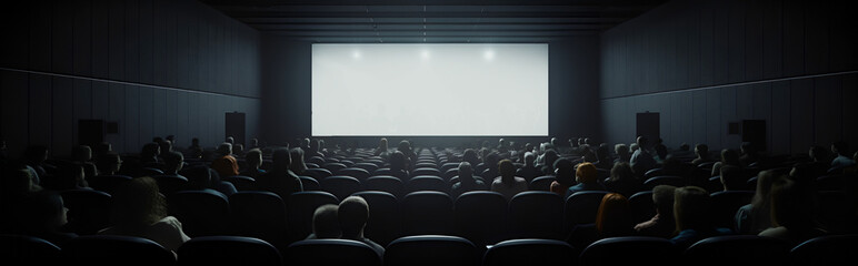 Empty cinema screen with audience. Generative AI - obrazy, fototapety, plakaty