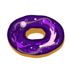 Donut with Space decoration. Cosmic donut concept, vector isolated illustration