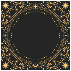 Ornamental mystic round frame with fancy pattern, tarot magic and astrology, border decor, vector