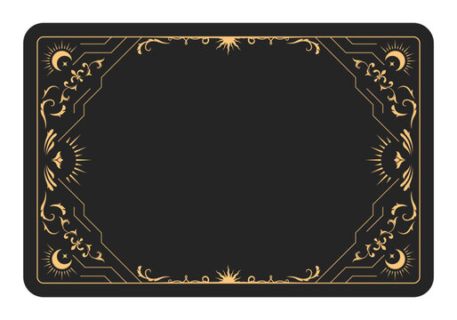 The reverse side of a tarot cards batch, frame with fancy pattern, esoteric and mystic border, sorcery, vector