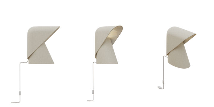 Isolated cutout 3d render of table lamp contemporary folded style in 3 different view option