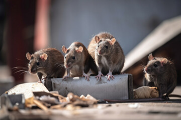 City rats sitting on trash. - obrazy, fototapety, plakaty