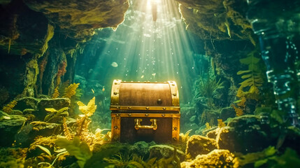 Lost Treasures of the Deep, Unearthing an Old Chest in the Ocean, Generative AI