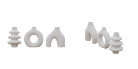 Isolated cutout 3d render of contemporary vases in 3 model option. 