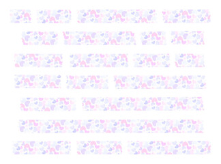 decorative adhesive tape, masking tape strips with purple and pink heart pattern on transparent background, semi transparent tape pieces, png file