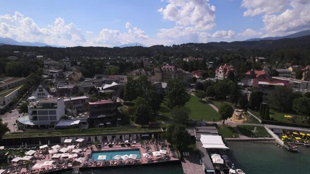 Village of Velden at Lake Worthersee in Carinthia, Velden Castle, Karnten, State of Carinthian Alps