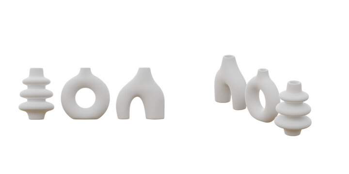 Isolated cutout 3d render of contemporary vases in 3 model option. 