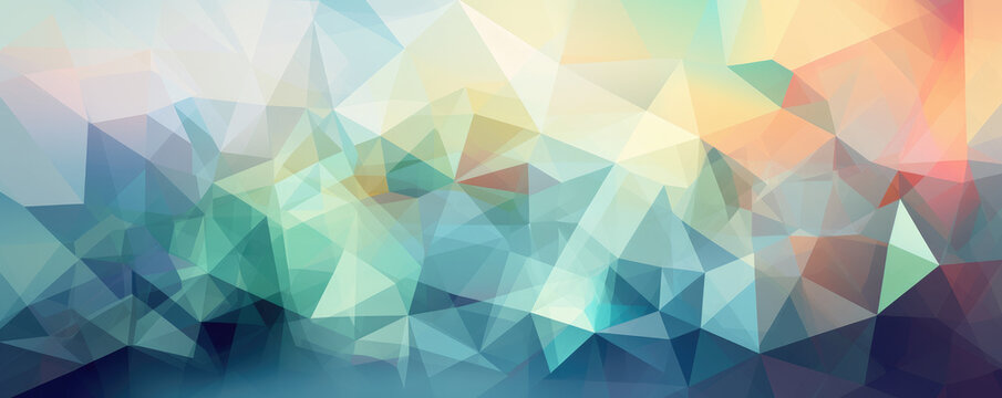 Triangle based soft color abstract background. Composition of triangles with an artistic feel. Square format. hand edited generative AI. 