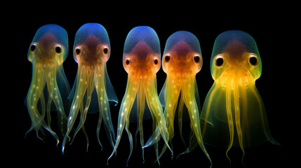 Bioluminescent squid in the deep waters, Marine organisms, Life of the sea, Underwater world, Aquatic organisms, Sea breeze, Ecosystem, Ocean, Tide, sea, mystery of life, sea creatures, animals,