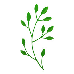 Botanical green tree branch wood plant stem with bio organic leaves 3d icon realistic vector