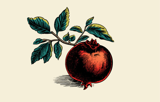 recommend clip art: Pomegranate vector  sketch. Hand drawn tropical fruit color illustration. Engraved summer fruit