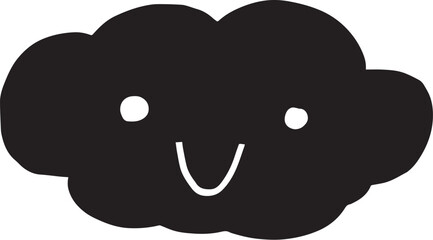 Black free-formed cartoon cloud smiling