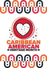 Caribbean American Heritage Month in June. Culture Month to the people of America. Celebrate annual with festival. Happy holiday. Poster, card, banner and background. Vector illustration