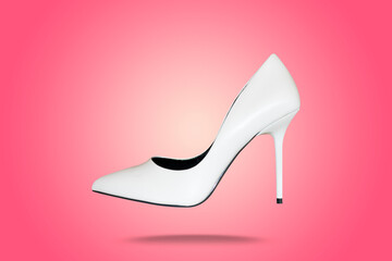 Beautiful White high heel footwear fashion female style isolated on pastel background. Advertising campaign concept photography
 - obrazy, fototapety, plakaty