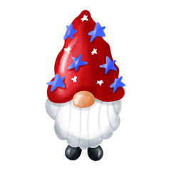 4th of July patriotic American gnome illustration.