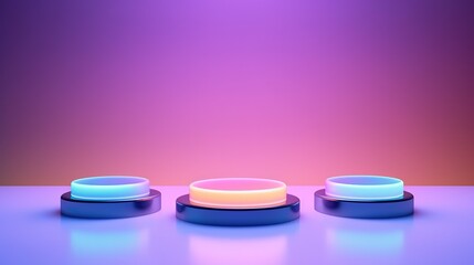 fluo iridescent minimalist centered display, an abstract minimal podium perfect for product, cosmetics showcases, or stage presentations. A luminescent pedestal platform, crafted by AI