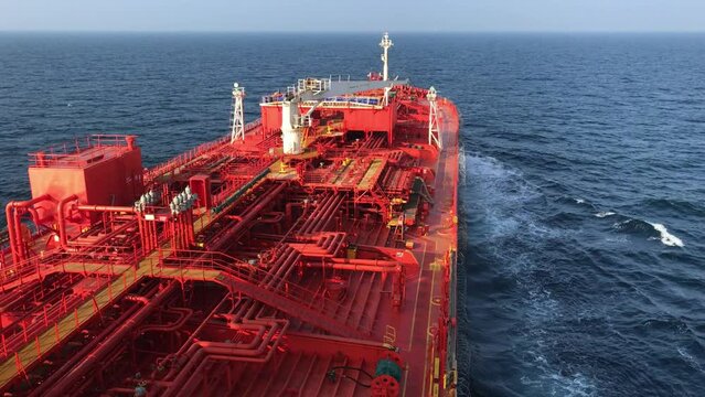 A chemical tanker ship underway at sea