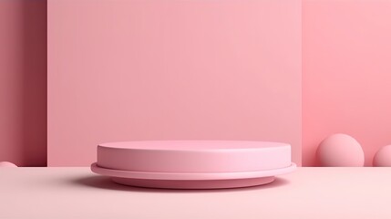 Pink display with a minimalist abstract podium, suited for product packages, cosmetics, or presentation shows. An eye-catching pedestal platform, crafted by AI