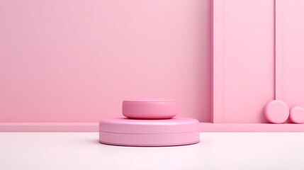 Pink display, an abstract minimal podium perfect for product packaging, cosmetics, or stage presentations. A trendy pedestal platform, conceived by AI
