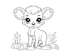 Sheep Coloring Book Cartoon Ilustration