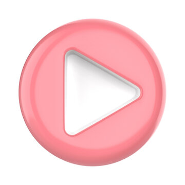 Pink plastic play button on transparent background
