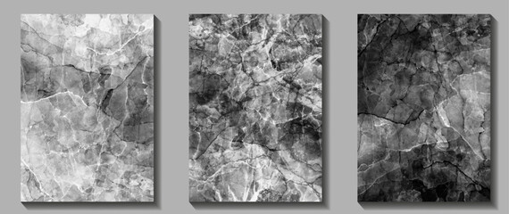 Black white set vector stone background. Hand drawn grunge texture. Old surface. Collection of dirty backdrop for design. Abstract template for cards, poster or cover design.