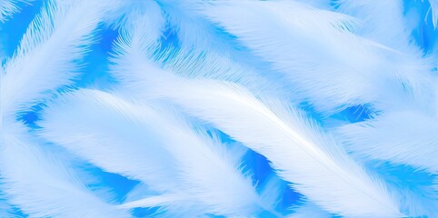 Fluffy white feathers on a blue background.