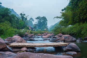 Thailand beautiful and calm rural view of the river in the mountains