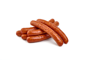 Smoked pork sausages made from minced meat isolated on white background.