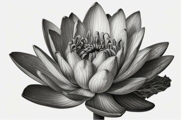 Engraved sketch of Nymphaea water lily flower with transparent background. Generative AI