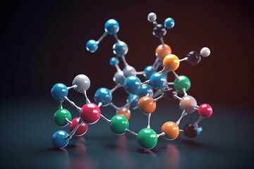 3D model of phenethylamine molecule with colored atoms. Generative AI